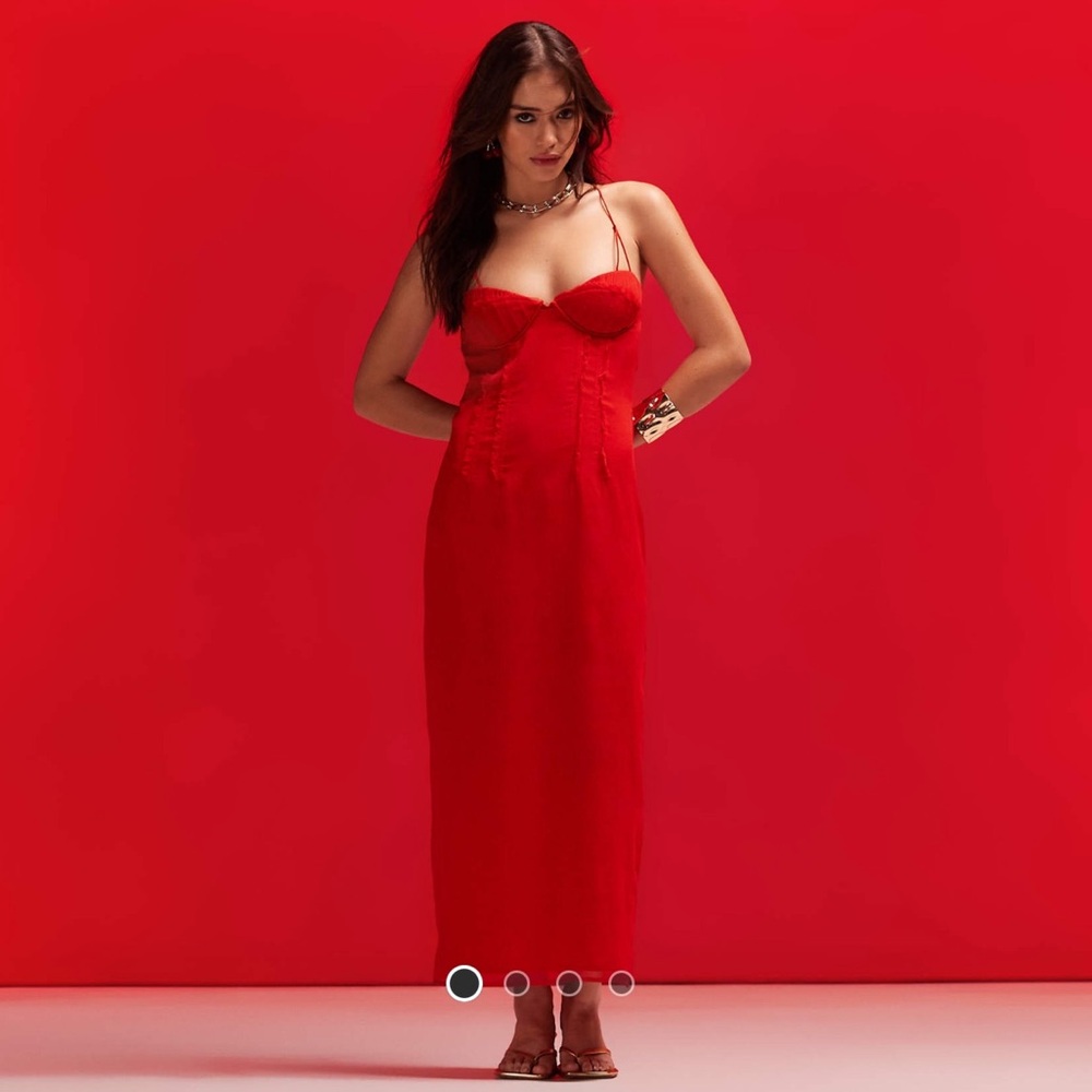 ASOS Red Strapless Cupped Midi Dress